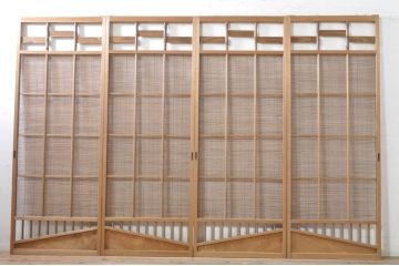 ビンテージ建具　涼しげな和の空間を演出する幅狭夏戸4枚セット(引き戸、簾戸、簀戸、葭戸、すど、夏障子、ヴィンテージ)(R-073566)