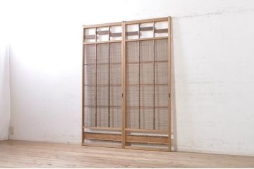 ビンテージ建具　涼しげな和の空間を演出する幅狭夏戸2枚セット(引き戸、簾戸、簀戸、葭戸、すど、夏障子、ヴィンテージ)(R-073567)