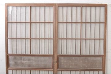 アンティーク建具　落ち着いた和の雰囲気を演出する組子入りガラス戸2枚セット(引き戸)(R-073570)