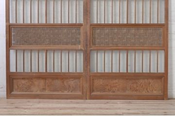 アンティーク建具　落ち着いた和の雰囲気を演出する組子入りガラス戸2枚セット(引き戸)(R-073570)