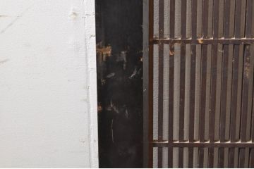 アンティーク建具　鏡板　欅(ケヤキ)材　風情のある佇まいが魅力的な幅広格子帯戸2枚セット(引き戸、格子戸)(R-073572)