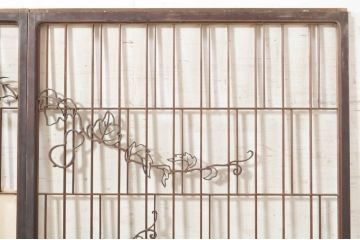 アンティーク建具　ひょうたんの繊細な意匠が趣溢れる障子窓2枚セット(引き戸、障子戸、窓)(R-073579)