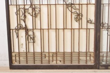 アンティーク建具　ひょうたんの繊細な意匠が趣溢れる障子窓2枚セット(引き戸、障子戸、窓)(R-073579)