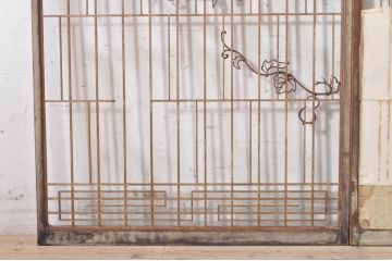 アンティーク建具　ひょうたんの繊細な意匠が趣溢れる障子窓2枚セット(引き戸、障子戸、窓)(R-073579)