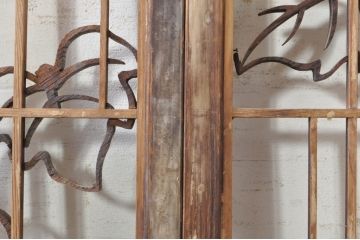 アンティーク建具　ひょうたんの繊細な意匠が趣溢れる障子窓2枚セット(引き戸、障子戸、窓)(R-073579)