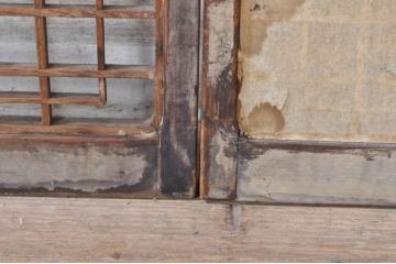 アンティーク建具　ひょうたんの繊細な意匠が趣溢れる障子窓2枚セット(引き戸、障子戸、窓)(R-073579)
