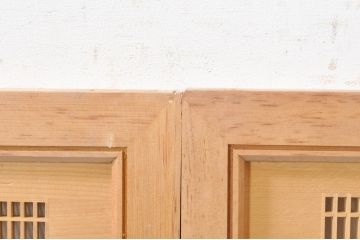 ビンテージ建具　繊細な格子が目を惹く凝った造り込みの筬欄間2枚セット(格子欄間、明かり取り、明り取り、オサランマ、おさらんま、ヴィンテージ)(R-073582)