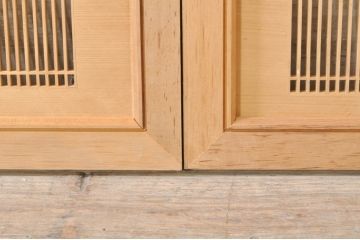 ビンテージ建具　繊細な格子が目を惹く凝った造り込みの筬欄間2枚セット(格子欄間、明かり取り、明り取り、オサランマ、おさらんま、ヴィンテージ)(R-073582)