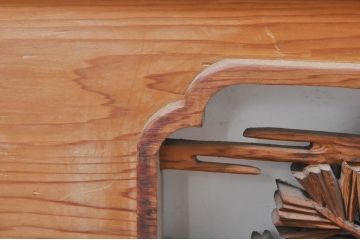 ビンテージ建具　躍動感あふれる鶴と松が目を惹く彫刻欄間2枚セット(明かり取り、明り取り、ヴィンテージ)(R-073598)