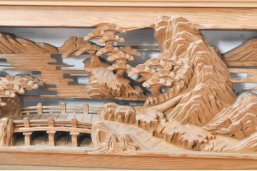 ビンテージ建具　東峯刀　繊細な彫刻と躍動感あるデザインが見事な彫刻欄間2枚セット(明り取り、明かり取り、在銘あり、ヴィンテージ)(R-073599)