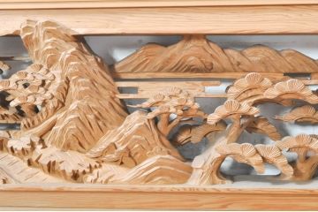 ビンテージ建具　東峯刀　繊細な彫刻と躍動感あるデザインが見事な彫刻欄間2枚セット(明り取り、明かり取り、在銘あり、ヴィンテージ)(R-073599)