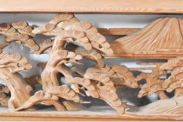 ビンテージ建具　東峯刀　繊細な彫刻と躍動感あるデザインが見事な彫刻欄間2枚セット(明り取り、明かり取り、在銘あり、ヴィンテージ)(R-073599)