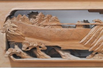ビンテージ建具　東峯刀　繊細な彫刻と躍動感あるデザインが見事な彫刻欄間2枚セット(明り取り、明かり取り、在銘あり、ヴィンテージ)(R-073599)