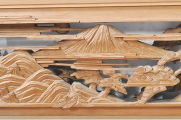 ビンテージ建具　東峯刀　繊細な彫刻と躍動感あるデザインが見事な彫刻欄間2枚セット(明り取り、明かり取り、在銘あり、ヴィンテージ)(R-073599)