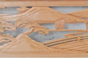 ビンテージ建具　風情ある松と城の図柄が美しい彫刻欄間2枚セット(明かり取り、明り取り、ヴィンテージ)(R-073601)