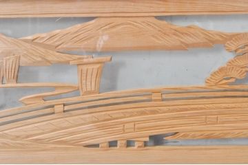 ビンテージ建具　風情ある松と城の図柄が美しい彫刻欄間2枚セット(明かり取り、明り取り、ヴィンテージ)(R-073601)