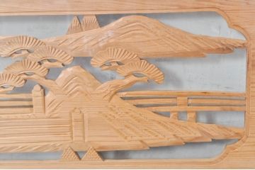 ビンテージ建具　風情ある松と城の図柄が美しい彫刻欄間2枚セット(明かり取り、明り取り、ヴィンテージ)(R-073601)