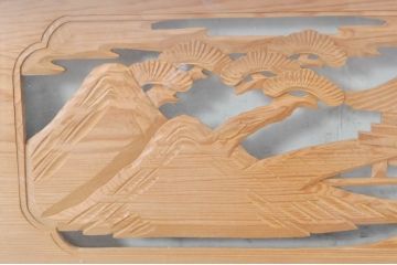 ビンテージ建具　風情ある松と城の図柄が美しい彫刻欄間2枚セット(明かり取り、明り取り、ヴィンテージ)(R-073601)