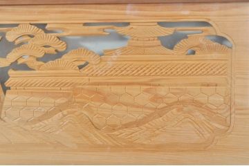 ビンテージ建具　風情ある松と城の図柄が美しい彫刻欄間2枚セット(明かり取り、明り取り、ヴィンテージ)(R-073601)