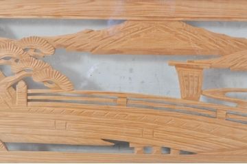 ビンテージ建具　風情ある松と城の図柄が美しい彫刻欄間2枚セット(明かり取り、明り取り、ヴィンテージ)(R-073601)