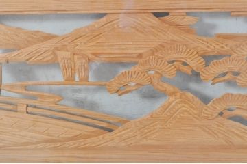 ビンテージ建具　風情ある松と城の図柄が美しい彫刻欄間2枚セット(明かり取り、明り取り、ヴィンテージ)(R-073601)