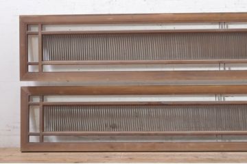 アンティーク建具　細やかに並んだ格子が美しい筬欄間2枚セット(明かり取り、明り取り、オサランマ、おさらんま)(R-073604)