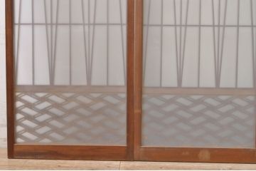 アンティーク建具　片面ガラス　和モダンな雰囲気づくりにおすすめの組子入りガラス書院戸4枚セット(窓、引き戸、ガラス戸)(R-073609)