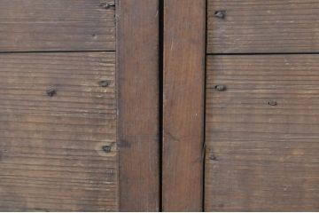 アンティーク建具　欅(ケヤキ)材枠　和の空間を演出する縦桟板戸窓2枚セット(引き戸、格子戸)(R-073613)