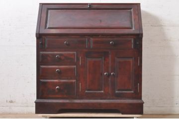 中古　美品　九州民芸家具　深みのある色合いが美しいライティングビューロー(ワークデスク、簿記机、チェスト、在宅用、在宅ワーク用)(R-073647)