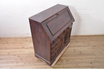 中古　美品　九州民芸家具　深みのある色合いが美しいライティングビューロー(ワークデスク、簿記机、チェスト、在宅用、在宅ワーク用)(R-073647)