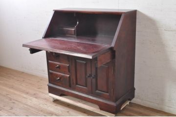 中古　美品　九州民芸家具　深みのある色合いが美しいライティングビューロー(ワークデスク、簿記机、チェスト、在宅用、在宅ワーク用)(R-073647)