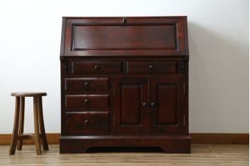 中古　美品　九州民芸家具　深みのある色合いが美しいライティングビューロー(ワークデスク、簿記机、チェスト、在宅用、在宅ワーク用)(R-073647)