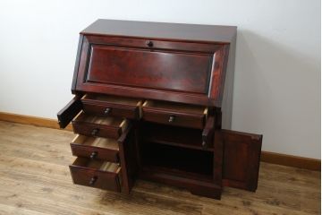 中古　美品　九州民芸家具　深みのある色合いが美しいライティングビューロー(ワークデスク、簿記机、チェスト、在宅用、在宅ワーク用)(R-073647)