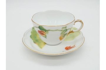 レア　大倉陶園(OKURA、OAC)　手描き　碗皿暦　ほおずき　小花　ブルーインペリアル　それぞれ個性豊かで華やかな空間を演出するカップ&ソーサー・ミニプレート5枚セット(レリーフ、小皿、金彩、HAND PAINTED、C&S、洋食器)(R-073655)