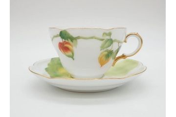 レア　大倉陶園(OKURA、OAC)　手描き　碗皿暦　ほおずき　小花　ブルーインペリアル　それぞれ個性豊かで華やかな空間を演出するカップ&ソーサー・ミニプレート5枚セット(レリーフ、小皿、金彩、HAND PAINTED、C&S、洋食器)(R-073655)