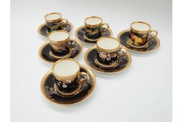 ノリタケ　Noritake　四季彩舞曲　100周年記念　洗練された四季折々のデザインが美しいコーヒーカップ&ソーサー6客セット(絵変り6客揃、デミタス碗皿、梅、桜、杜若、秋草、吹寄せ、鶴、金彩、C&S、洋食器)(R-073660)