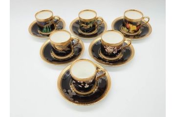 ノリタケ　Noritake　四季彩舞曲　100周年記念　洗練された四季折々のデザインが美しいコーヒーカップ&ソーサー6客セット(絵変り6客揃、デミタス碗皿、梅、桜、杜若、秋草、吹寄せ、鶴、金彩、C&S、洋食器)(R-073660)