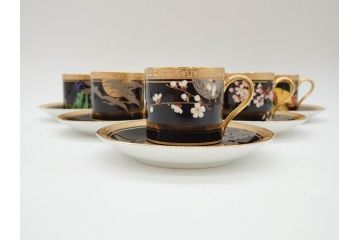 ノリタケ　Noritake　四季彩舞曲　100周年記念　洗練された四季折々のデザインが美しいコーヒーカップ&ソーサー6客セット(絵変り6客揃、デミタス碗皿、梅、桜、杜若、秋草、吹寄せ、鶴、金彩、C&S、洋食器)(R-073660)