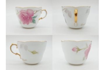 大倉陶園(OKURA、OAC)　碗皿暦　雨(水無月)　ハンドペイント・ピンクローズ　馬　Limited Edition　華やかな色彩と様々なデザインが楽しめるカップ&ソーサー4客セット(金彩、HAND PAINTED、薔薇、バラ、ばら、デミタス、うま、ウマ、ホース、C&S、洋食器)(R-073661)