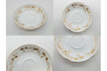 大倉陶園(OKURA、OAC)　碗皿暦　雨(水無月)　ハンドペイント・ピンクローズ　馬　Limited Edition　華やかな色彩と様々なデザインが楽しめるカップ&ソーサー4客セット(金彩、HAND PAINTED、薔薇、バラ、ばら、デミタス、うま、ウマ、ホース、C&S、洋食器)(R-073661)