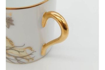 大倉陶園(OKURA、OAC)　碗皿暦　雨(水無月)　ハンドペイント・ピンクローズ　馬　Limited Edition　華やかな色彩と様々なデザインが楽しめるカップ&ソーサー4客セット(金彩、HAND PAINTED、薔薇、バラ、ばら、デミタス、うま、ウマ、ホース、C&S、洋食器)(R-073661)