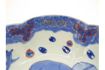 江戸期　太明年製　伊万里　染付　福の神　大黒天　豆まき　鬼は外　約18cm　5.7寸　縁起の良い絵柄が目を惹く深鉢(大明年製、深皿、和皿、和食器、五寸七分)(R-073662)