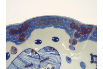 江戸期　太明年製　伊万里　染付　福の神　大黒天　豆まき　鬼は外　約18cm　5.7寸　縁起の良い絵柄が目を惹く深鉢(大明年製、深皿、和皿、和食器、五寸七分)(R-073662)