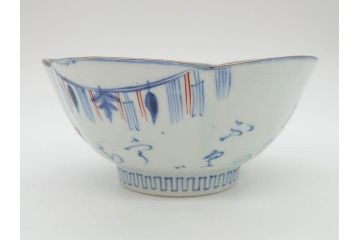 江戸期　太明年製　伊万里　染付　福の神　大黒天　豆まき　鬼は外　約18cm　5.7寸　縁起の良い絵柄が目を惹く深鉢(大明年製、深皿、和皿、和食器、五寸七分)(R-073662)