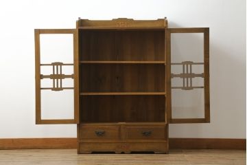 和製アンティーク　大正ロマン　栓材　昔懐かしい雰囲気の温かみのある本箱(ブックケース、戸棚、収納棚、飾り棚)(R-073681)