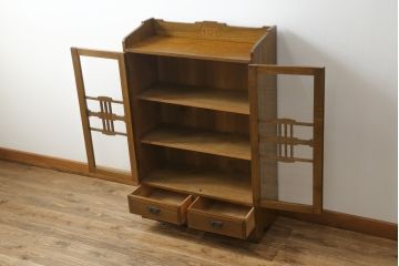 和製アンティーク　大正ロマン　栓材　昔懐かしい雰囲気の温かみのある本箱(ブックケース、戸棚、収納棚、飾り棚)(R-073681)