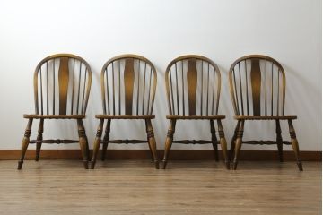 中古　美品　飛騨産業　キツツキマーク　木のぬくもりを感じるダイニングチェア4脚セット(板座チェア、椅子、イス、いす)(R-073686)