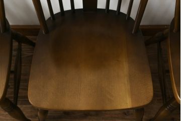 中古　美品　飛騨産業　キツツキマーク　木のぬくもりを感じるダイニングチェア4脚セット(板座チェア、椅子、イス、いす)(R-073686)