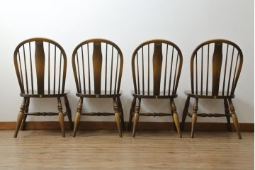 中古　美品　飛騨産業　キツツキマーク　木のぬくもりを感じるダイニングチェア4脚セット(板座チェア、椅子、イス、いす)(R-073686)