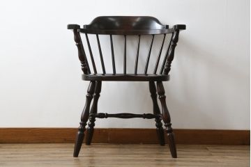 和製ビンテージ　松本民芸家具　#91型　落ち着きのある大人カフェ風インテリアが叶うキャプテンチェア(アームチェア、板座チェア、椅子、ダイニングチェア、イス、ヴィンテージ)(R-073699)